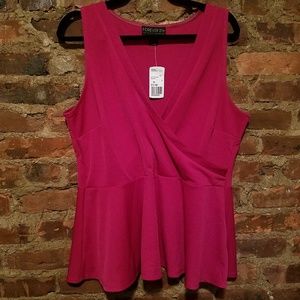 NWT Forever 21 Magenta surplice peplum top - 3X